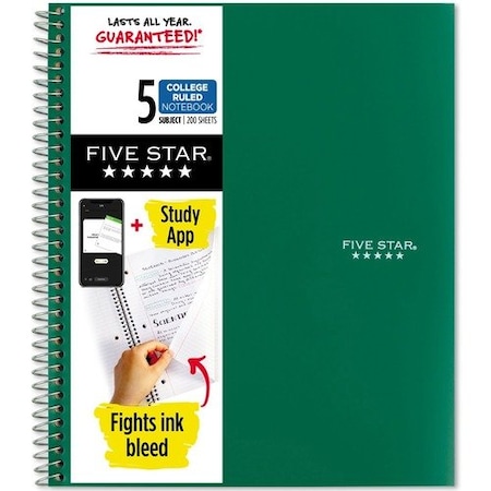 Mead 5-Subject Notebook, College-Ruled, 8-1/2inx11in, GN MEA72079